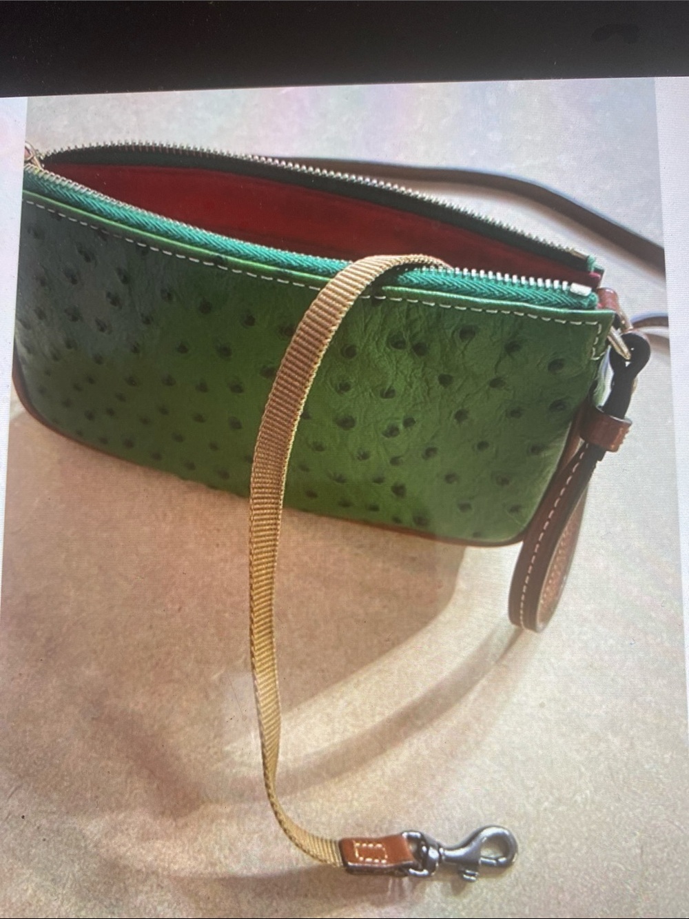 Dooney & Bourke Green Ostrich-Embossed Crossbody Bag- EUC - Picture 8 of 15